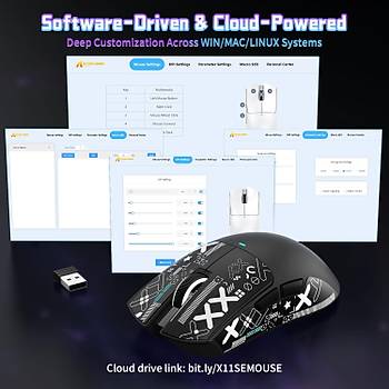 ATTACK SHARK X11 SE Siyah �arjl� Makrolu Ergonomik Optik Kablosuz Oyuncu Mouse + Etiket PixArt PAW3311 Sens�r, 22000 DPI, BT/2.4G