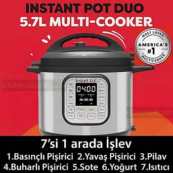 Instant Pot Duo 7'si 1 Arada Ak�ll� Pi�irici, 5.7 L, D�d�kl� Tencere, Yumu�ak Pi�irici, Pilav Pi�irici, Sote Tavas�, Yo�urt Haz�rlay�c�, Buharl� Pi�irici Ve Yemek Is�t�c�s�