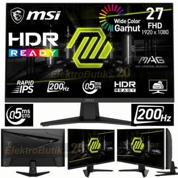 MSI Ms 27 Mag 274F 1920X1080 (Fhd) 16:9 Flat Rapd IPS 200HZ 0.5ms (Gtg) Adaptve-Sync Gamng Montor