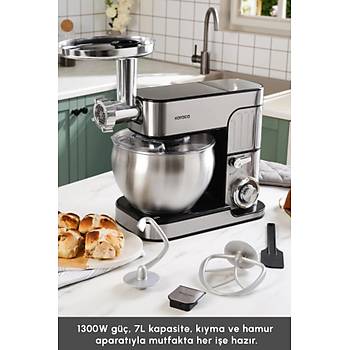 Karaca Inoxchef Pro Hamur Yo�urma Makinesi 1300W 7L Paslanmaz �elik G�m�� Renk