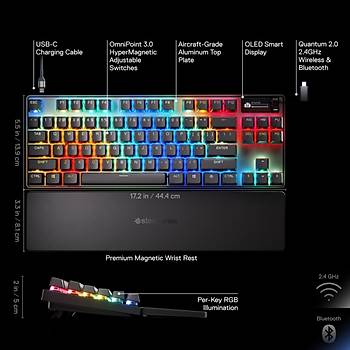 Steelseries Pro TKL Gen3 Siyah SSK64872 RGB OmniPoint 3.0 HiperManyetik Switch Mekanik Kablosuz Oyuncu Klavyesi