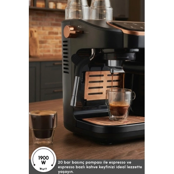 Karaca Hat�r Perfetto Dijital ve Dokunmatik Ekranl� �elik Cezveli Espresso ve T�rk Kahve Makinesi Copper