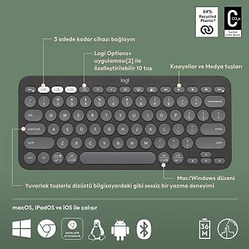 Logitech Pebble Keys 2 K380S 920-011859 Siyah TKL Q Kablosuz Klavye
