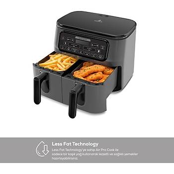 KARACAAIR PRO COOK DUO TANDIR XXXL 4+4 LITRE AIRFRYER SPACE GRAY BLACK 8 KISILIK FRITOZ