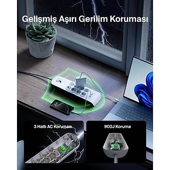 Belki Bsv804Vf2M Akm Korumal Uzatma Priz,8 kl Priz,2,4A kl Iki (2) Adet Usb Balat Okt