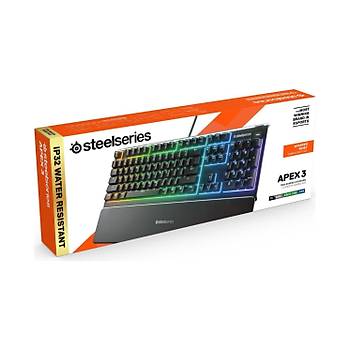 SteelSeries Apex 3 IP32 RGB Q T�rk�e Kablolu Oyuncu Klavyesi SSK64808