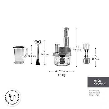 Karaca Mastermaid Prosteel Cam Mutfak Robotu Uzun Blender Ayakl� 6 B��akl� 2500 W Galaxy Grey
