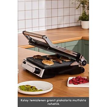Karaca Biogranit Inox Tost Makinesi 2000 W 4 Kademe Pi�irme Ayarl� �elik G�vde Granit Izgara Plaka
