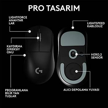 Logitech G PRO X Superlight 2 DEX Siyah 910-007358 44K Lightspeed Hero 2 Optik �arjl� 60gram Kablosuz Oyuncu Mouse