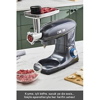 Karaca Multichef Stand Mikser Antrasit Mutfak �efi 1900W 5,5 Lt (K�yma �ekme /Sucuk-Sosis/��li K�fte Aparatl�)