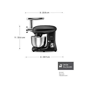 Karaca Multichef Stand Mikser Shiny Black Mutfak �efi 1900W 5,5 Lt (K�yma �ekme /sucuk-Sosis/i�li K�fte Aparatl�)