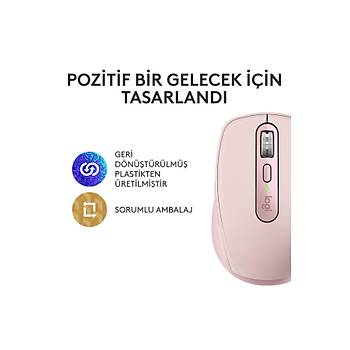 Logitech MX Anywhere 3S Kompakt 8000 DPI Optik Sensrl Sessiz Bluetooth Kablosuz Mouse, Pembe 910-006931