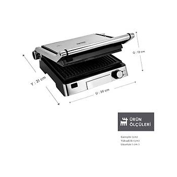 Karaca Biogranit Inox Tost Makinesi 2000 W 4 Kademe Pi�irme Ayarl� �elik G�vde Granit Izgara Plaka