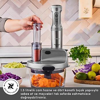 Karaca Mastermaid Prosteel Cam Mutfak Robotu Uzun Blender Ayakl� 6 B��akl� 2500 W Galaxy Grey