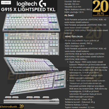 Logitech G915 X Lightspeed TKL Beyaz 920-012737 Kablosuz Mekanik Oyuncu Klavye