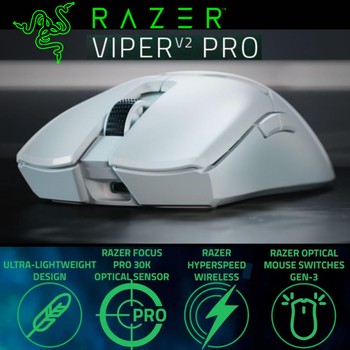 Razer Viper V2 Pro RZ01-04390200-R3G1 Beyaz Optik 30K Kablosuz Oyuncu Mouse