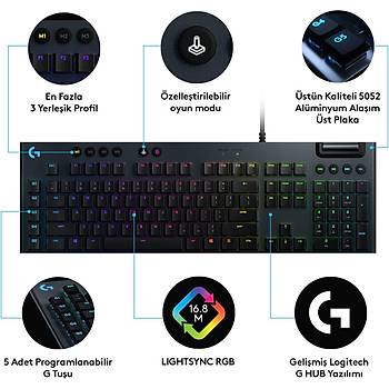 Logitech G815 Tactile Switch 920-008993 Lightsync Siyah Q T�rk�e RGB Kablolu Mekanik Oyuncu Klavyesi