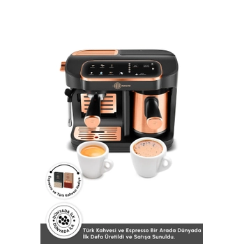 Karaca Hat�r Perfetto Dijital ve Dokunmatik Ekranl� �elik Cezveli Espresso ve T�rk Kahve Makinesi Copper