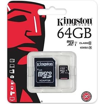 Kingston 64GB MicroSDHC C10 UHS-I 45MB/s Hafýza Kartý SDC10G2/64