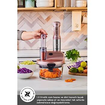 Karaca Mastermaid Prosteel Uzun Blender Ayakl� 6 B��akl� Cam Mutfak Robotu 2500W Rosegold