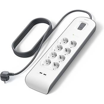 Belki Bsv804Vf2M Akm Korumal Uzatma Priz,8 kl Priz,2,4A kl Iki (2) Adet Usb Balat Okt