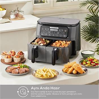 KARACAAIR PRO COOK DUO TANDIR XXXL 4+4 LITRE AIRFRYER SPACE GRAY BLACK 8 KISILIK FRITOZ