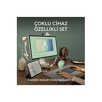 Logitech 920-012245 Grafit Pebble 2 Combo �oklu Sessiz Kablosuz T�rk�e Q Klavye Mouse Seti