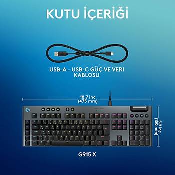 Logitech G915 X GL Tactile Brown Switch RGB Kablolu Ingilizce Mekanik Gaming Klavye 920-012942