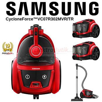Samsung VC07R302MVR TR  CycloneForce Teknolojili 3A TOZ TORBASIZ 750W ELEKTRIKLI SUPURGE KIRMIZI SAMSUNG TURKIYE GARANTILI