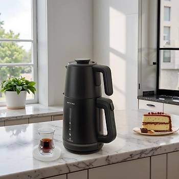 KARACA BERRY TEA CELIK DEMLIKLI CAY MAKINESI VE KETTLE SHINY BLACK E227TM 