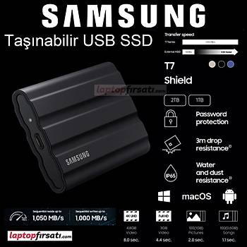 Samsung T7 Shield 2TB MU-PE2T0S/WW 1050MB-1000MB/Sn USB 3.2 Gen2 Harici SSD Siyah 3 YIL Samsung TURKIYE Garantili