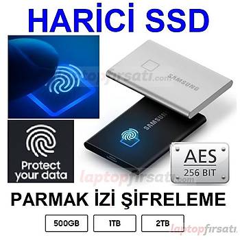 Samsung T7 Touch Parmak izi Sifreli 2TB MU-PC2T0K/WW 1050MB-1000MB/Sn USB 3.2 Gen2 Harici SSD Siyah 3 YIL Samsung TR Garantili