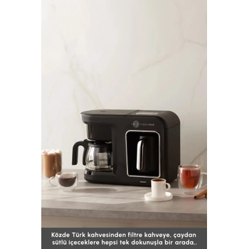 Karaca Hat�r Plus 5 in 1 Konu�an K�zde ve S�tl� T�rk Kahvesi ve Filtre Kahve Makinesi Black Chrome