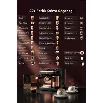 Karaca Hat�r Perfetto Dijital ve Dokunmatik Ekranl� �elik Cezveli Espresso ve T�rk Kahve Makinesi Copper