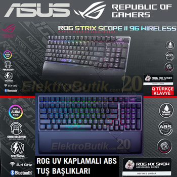 ASUS Rog Strix Scope II 96 WL/NX Snow/ABS/TR Q T�RK�E Kablosuz Mekanik Oyuncu Klavyesi