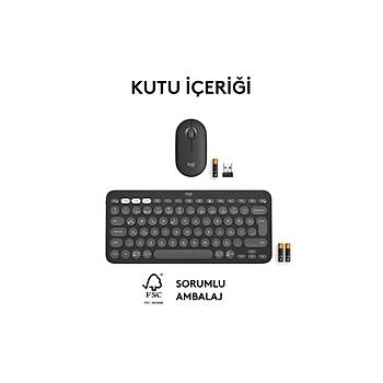 Logitech 920-012245 Grafit Pebble 2 Combo �oklu Sessiz Kablosuz T�rk�e Q Klavye Mouse Seti