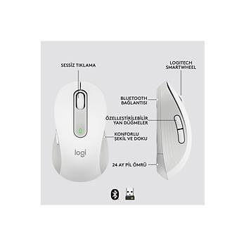 Logitech M650 Signature 910-006238 Beyaz Sessiz B�y�k Boy Sa� El Optik Kablosuz Mouse