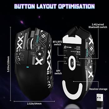 ATTACK SHARK X11 SE Siyah �arjl� Makrolu Ergonomik Optik Kablosuz Oyuncu Mouse + Etiket PixArt PAW3311 Sens�r, 22000 DPI, BT/2.4G