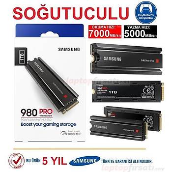 Samsung 980 Pro Sogutuculu 1TB MZ-V8P1T0CW 7.000MB-5.000MB/sn PCIe 4.0 x4 NVMe M.2 SSD 5 YIL Samsung TURKIYE Garantili