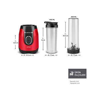 Karaca Blendfit Go K�rm�z� Personal Ki�isel Smoothie Blender Buz K�r�c�l� �ift Hazne  600ml & 400ml