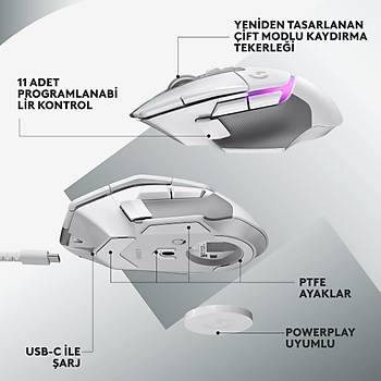 Logitech G502 X Plus 910-006172 Beyaz RGB Lightspeed Hero �arjl� Optik Kablosuz Oyuncu Mouse