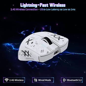 ATTACK SHARK X11 SE �arjl� Makrolu Ergonomik Optik Kablosuz Oyuncu Mouse + Etiket PixArt PAW3311 Sens�r, 22000 DPI, BT/2.4G AS-X11SE-WH