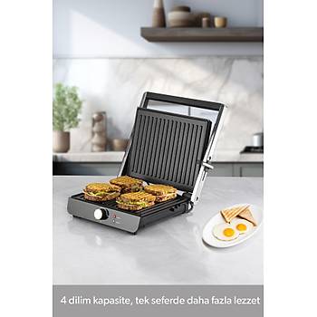 Homend Grilliant 1356H D�k�m Plakal� 4 Dilim Tost ve Izgara Makinesi Inox 2000 W