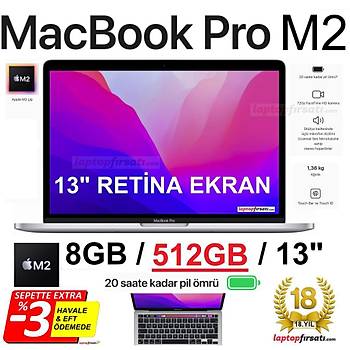 Apple MacBook Pro M2 2022 8C. CPU 10C.GPU 8GB 512GB SSD 13.3 macOS Gumus Z16T0007E 2 YIL APPLE TURKIYE GARANTILI