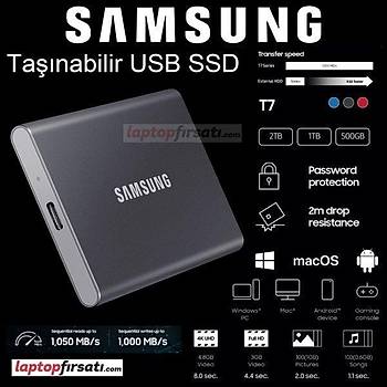 Samsung T7 2TB MU-PC2T0T/WW 1050MB-1000MB/Sn USB 3.2 Gen2 Harici SSD Gri 3 YIL Samsung TURKIYE Garantili
