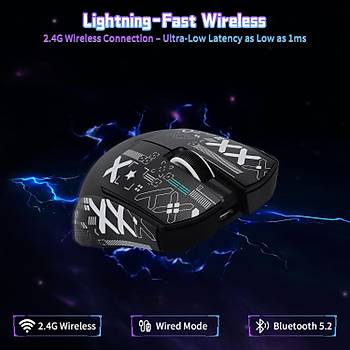 ATTACK SHARK X11 SE Siyah �arjl� Makrolu Ergonomik Optik Kablosuz Oyuncu Mouse + Etiket PixArt PAW3311 Sens�r, 22000 DPI, BT/2.4G