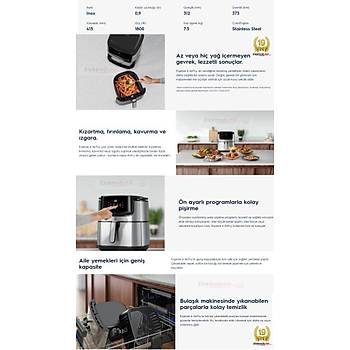 ELECTROLUXE6AF1-6ST 1800 W 7 LT 8 PROGRAM DOKUNMATIK AIR FRYER-FRITOZ