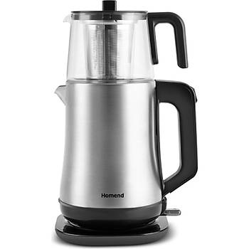 Homend Royaltea Elegant 1777H Inox Cay Makinesi 1800W 1,7lt Celik Isitici 1Lt. Cam Demlik 