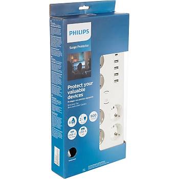 Philips SPN7060WA/62 6'l� 5 USB'li 2 m Anahtarl� Ak�m Korumal� Priz