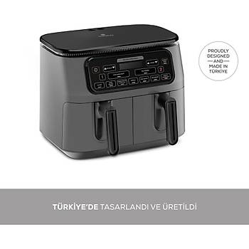 KARACAAIR PRO COOK DUO TANDIR XXXL 4+4 LITRE AIRFRYER SPACE GRAY BLACK 8 KISILIK FRITOZ